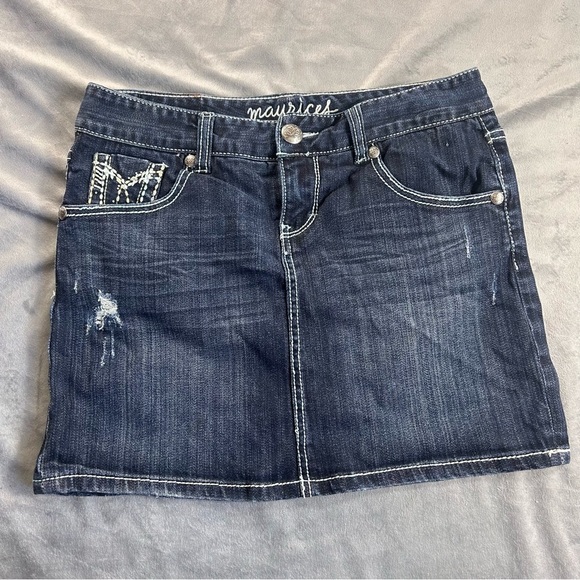 Maurices Dark Blue Denim Mini Skirt women's size 3/4 - Picture 1 of 5